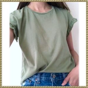 Zara Short Sleeve Ruffle Washed Green Top Small
